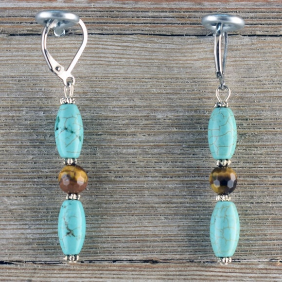 Tiger Eye & Turquoise Feather Necklace Set - Picture 2 of 4